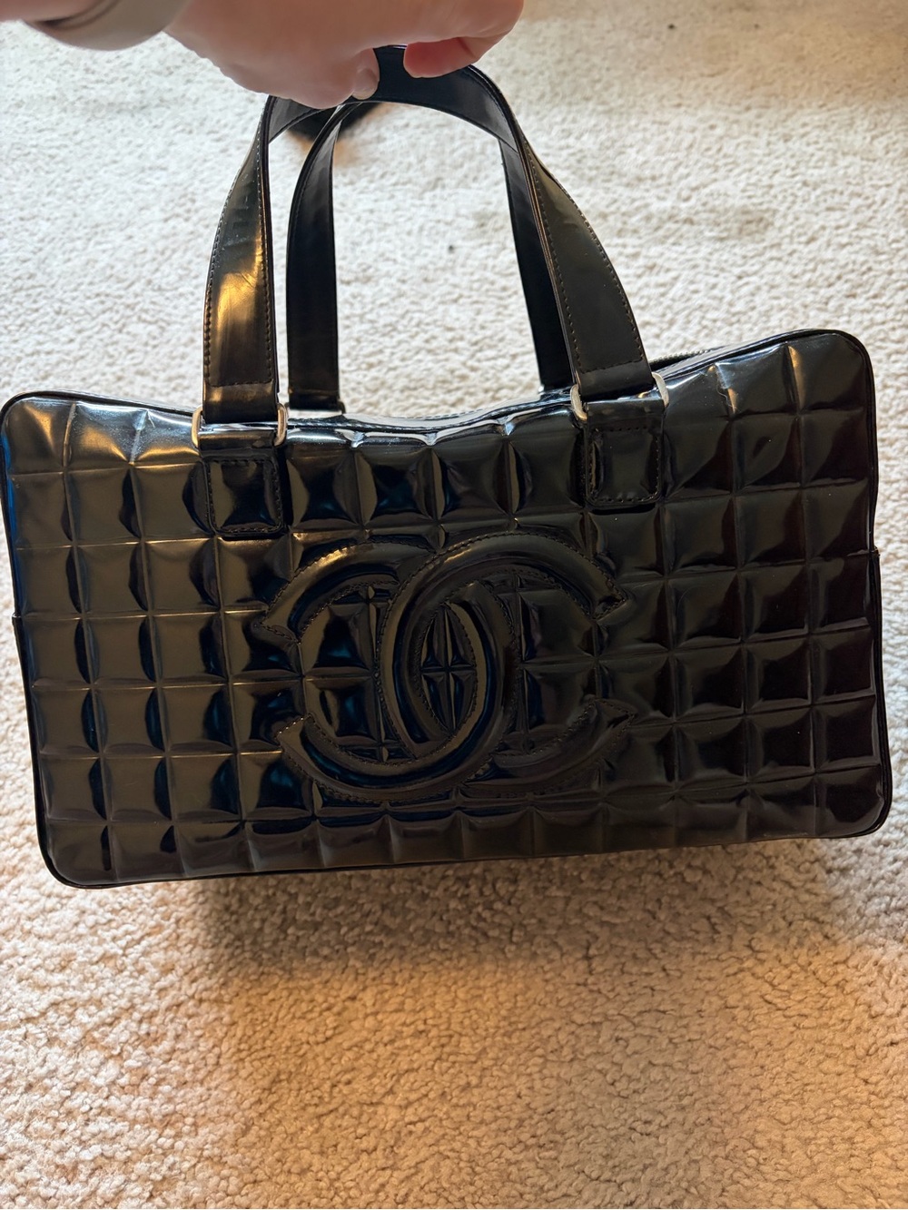 AUTH Chanel Vintage Cocobar Patent  Boston Bag